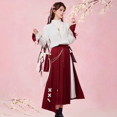 genshin impact yae miko themed pleated skirt front view full outfit