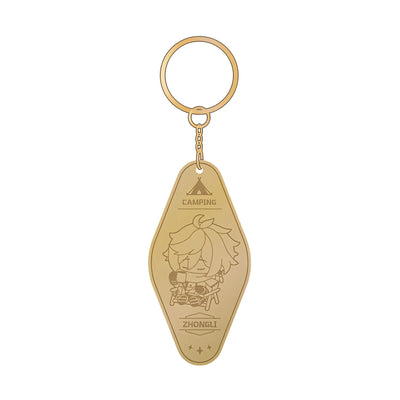 Genshin Impact Zhongli camping metal keychain chibi enamel keyring collectible accessory outdoor theme