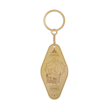 Genshin Impact Zhongli camping metal keychain chibi enamel keyring collectible accessory outdoor theme
