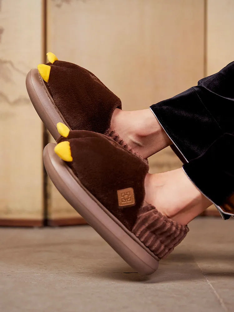 Genshin Impact Zhongli home slippers styled with themed loungewear in indoor model showcase