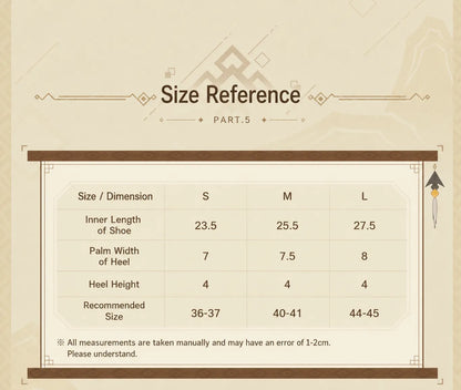 Size reference chart for Genshin Impact Zhongli themed home slippers