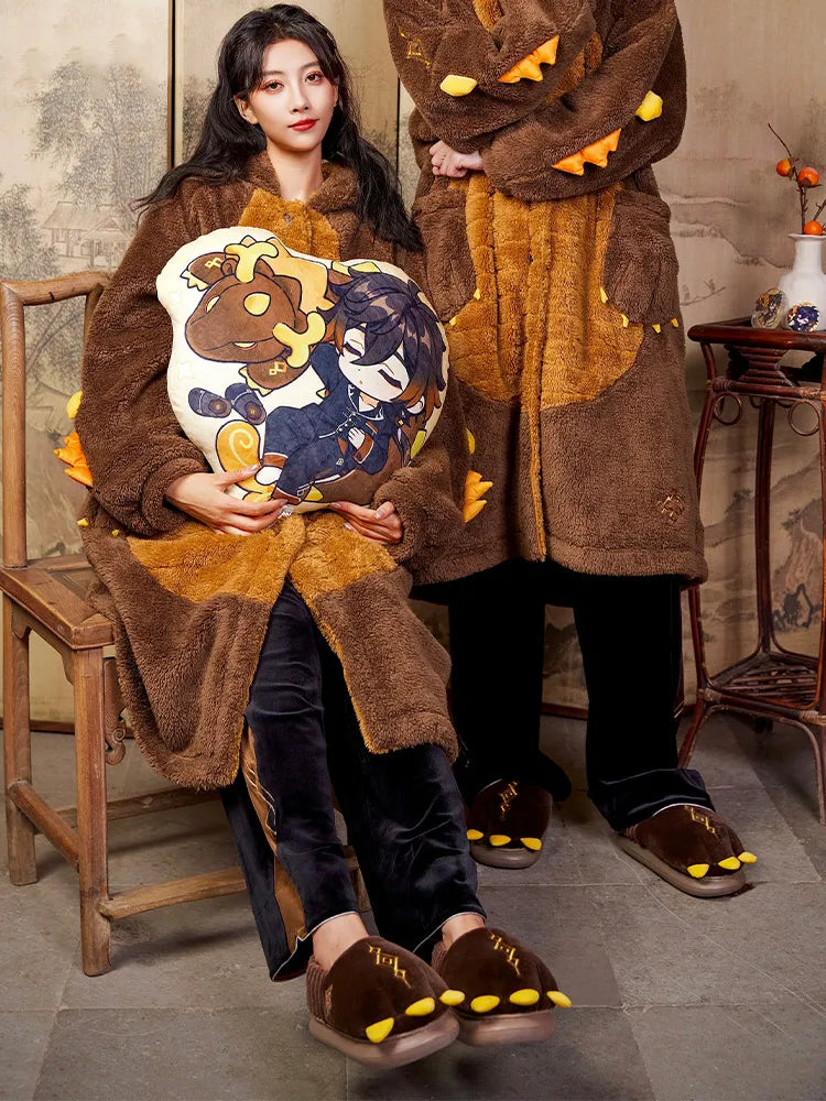 Genshin Zhongli themed impression home slippers with plush dragon claw design and cozy indoor style