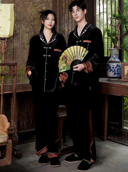 Genshin Impact Zhongli themed impression velvet pajama set with elegant embroidered details and black velvet fabric
