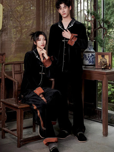 Back detail display of Genshin Impact Zhongli themed velvet pajama set with decorative embroidery