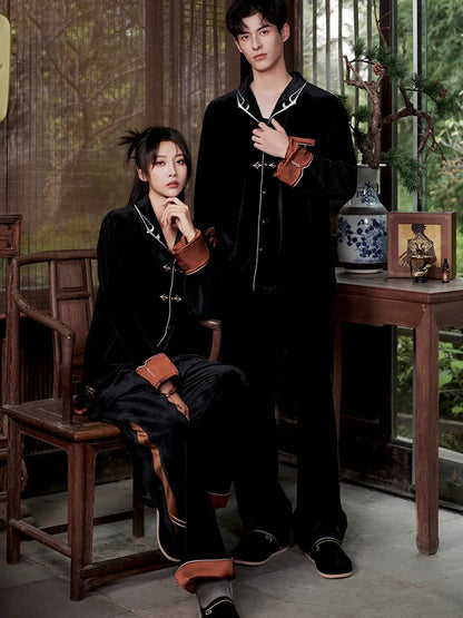 Back detail display of Genshin Impact Zhongli themed velvet pajama set with decorative embroidery