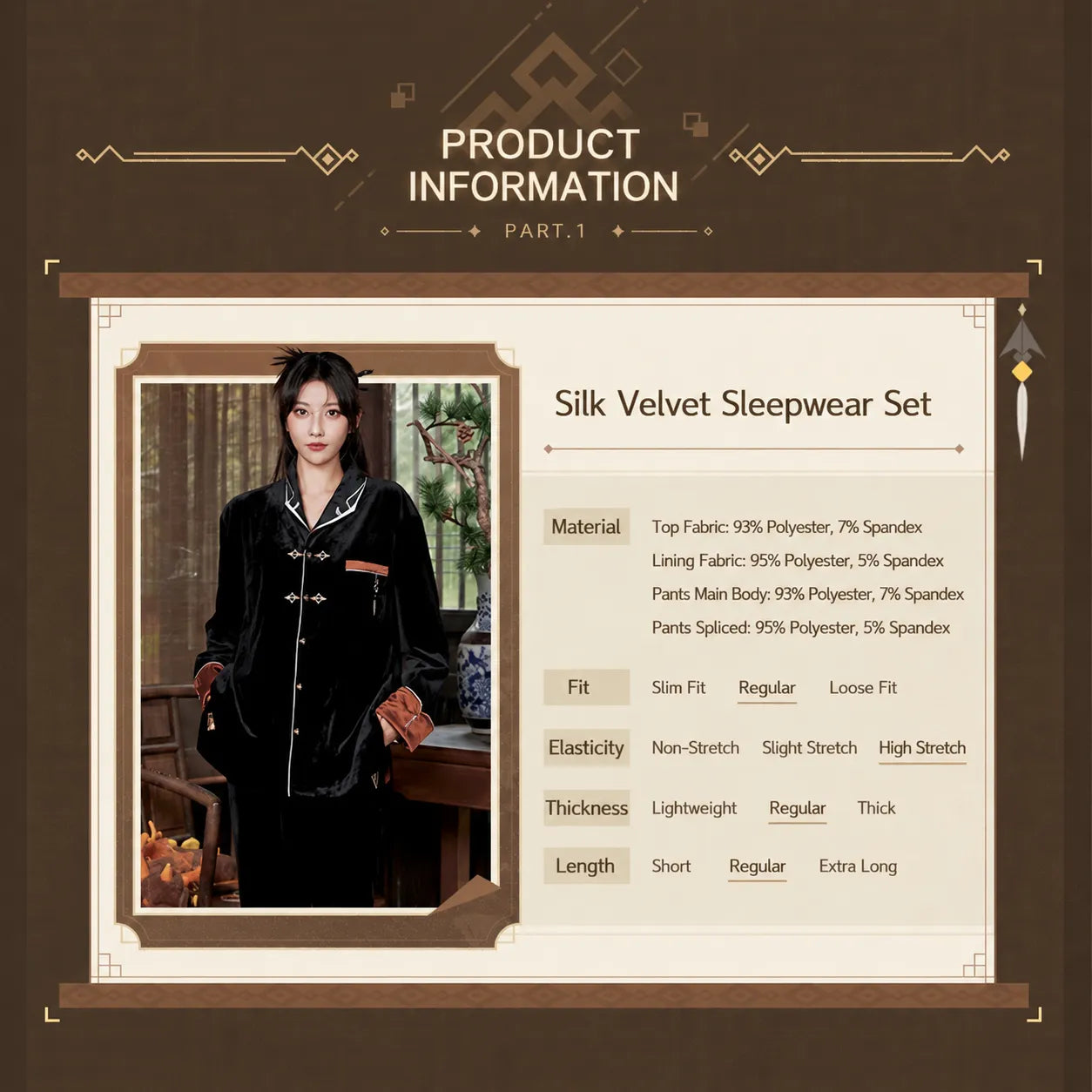 Lifestyle showcase of Genshin Impact Zhongli themed velvet pajama set in indoor setting