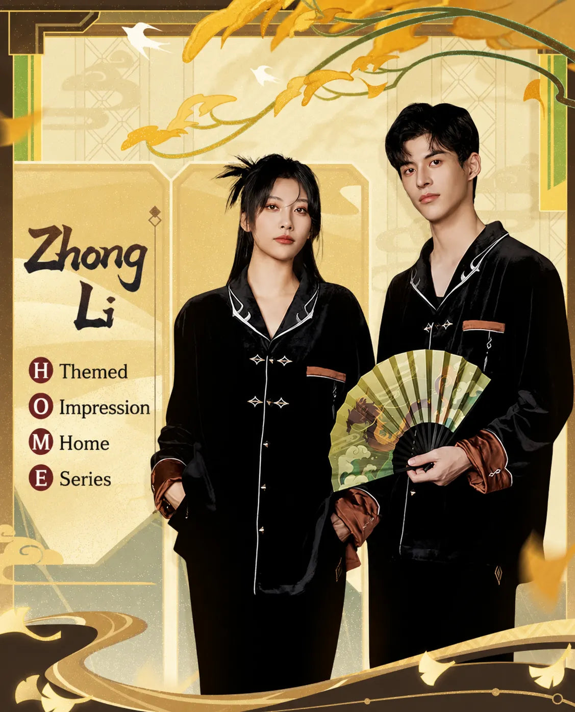 Product information display for Genshin Impact Zhongli themed velvet pajama set