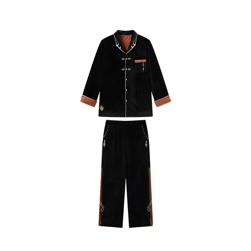 Genshin Impact Zhongli themed velvet pajama set isolated on white background
