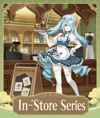 Genshin Impact In-Store Series character badges including Faruzan Alhaitham and Kaveh