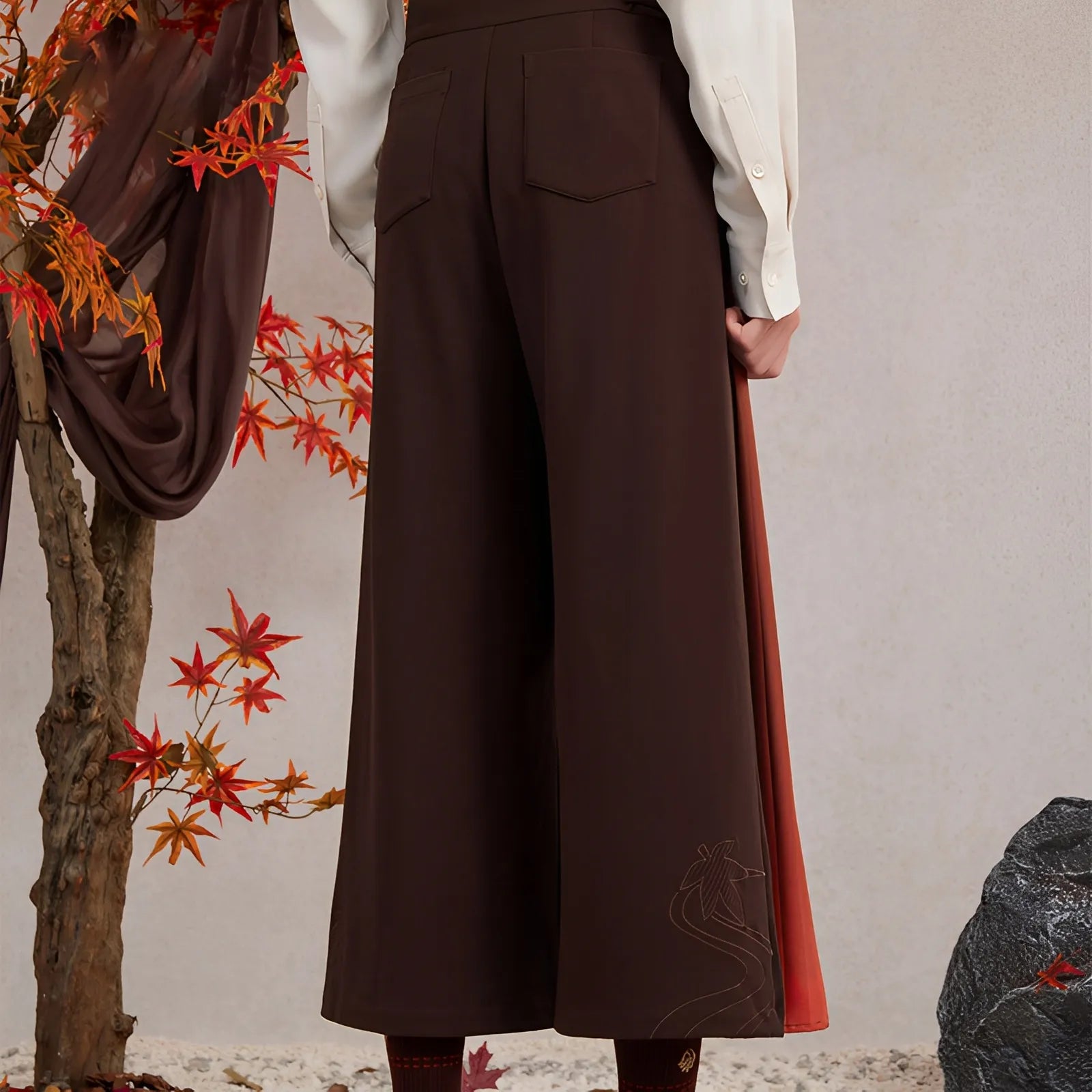 Genshin Kazuha themed suspenders pants layered autumn outfit coordination