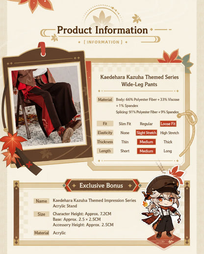 Genshin Kazuha themed pants maple leaf accessory and layered fabric detail