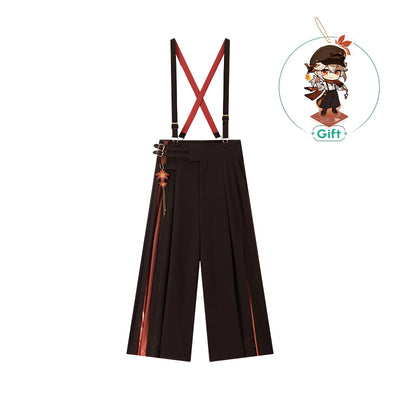 Kaedehara Kazuha themed impression wide leg suspenders pants white background product display