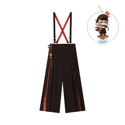 Kaedehara Kazuha themed impression wide leg suspenders pants white background product display