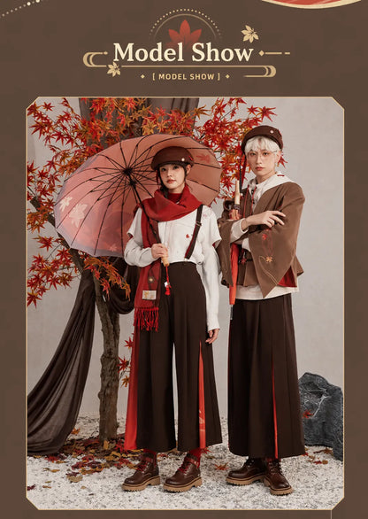 Kaedehara Kazuha themed wide leg pants relaxed silhouette and layered autumn styling