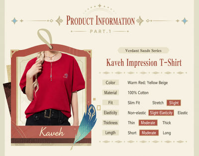 Kaveh t-shirt front design warm red character detail print
