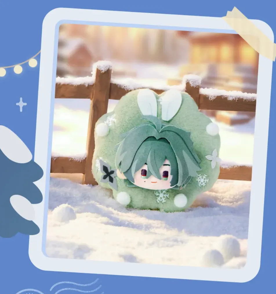 Plush characters and flower-ring bases shown separately