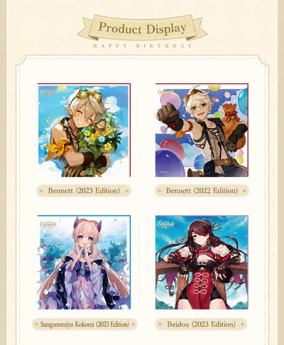 Genshin Moment of Destiny Series Vol.2 shikishi lineup featuring Kazuha Ayaka Zhongli Ganyu Razor Chongyun and more