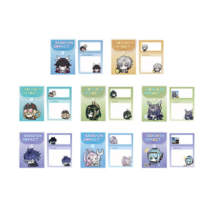 Genshin foldable sticky notes collection featuring Columbina Illuga Jahoda Nefer Lauma Flins Aino and Ineffa