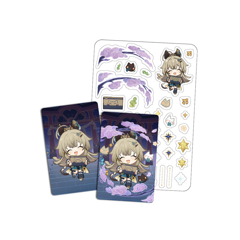 Genshin Impact Starlight Messages card set featuring Kirara chibi design with cards and stickers