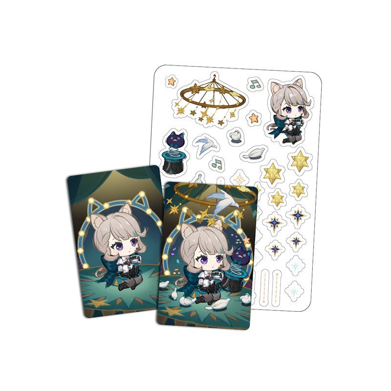 Genshin Impact Starlight Messages card set featuring Lynette chibi design with cards and stickers
