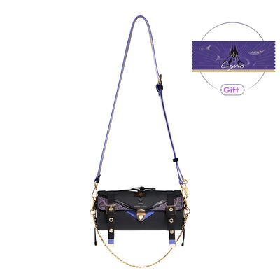 Cyno barrel bag white background side angle showing strap and metal details