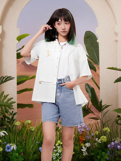 Genshin Tighnari shirt worn on model casual outfit look