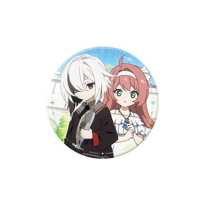 Genshin The Song Burning in the Embers badge featuring Arlecchino and Clervie character artwork