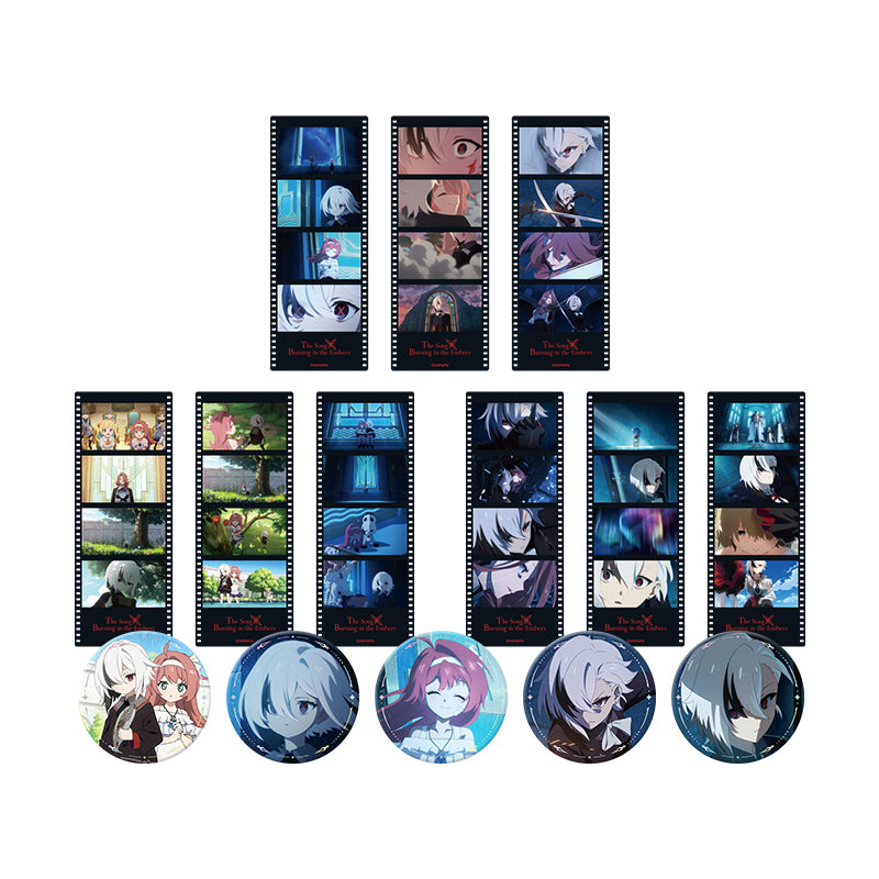 Genshin The Song Burning in the Embers badge and film bookmark collection featuring Arlecchino and Clervie