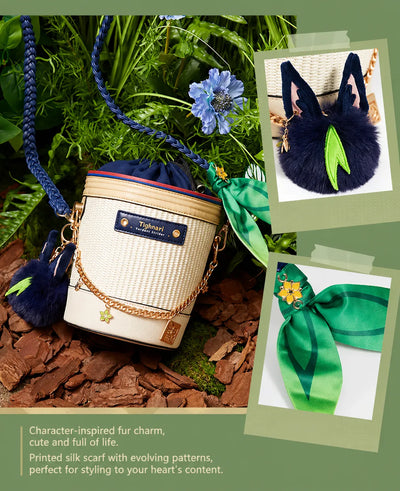 green silk ribbon accessory detail on Tighnari basket bag