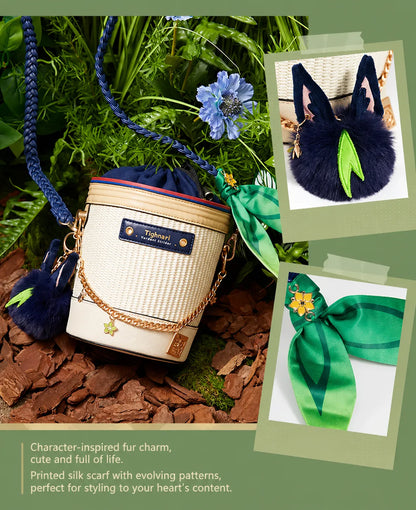 green silk ribbon accessory detail on Tighnari basket bag