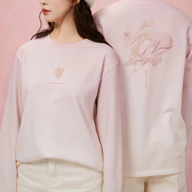 genshin impact yae miko themed long sleeve shirt front and back view
