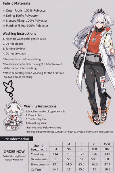 Honkai Impact 3 Herrscher of Flamescion Kiana jacket fabric information and size chart