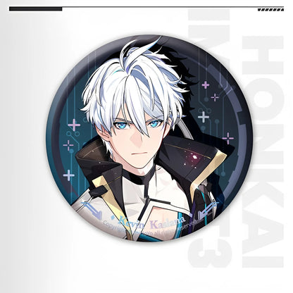Honkai Impact 3 Kevin Kaslana laser badge with holographic PET finish tinplate character pin anime collectible