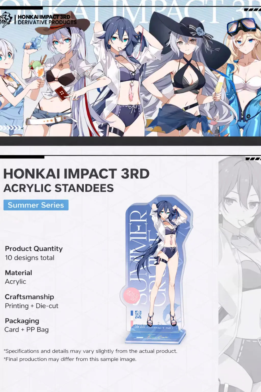 Honkai Impact 3 Leisure Summer Series acrylic stand clear acrylic anime display details