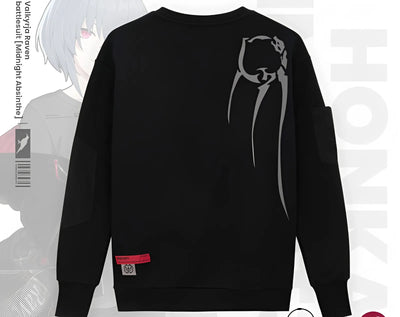 Detail of Midnight Absinthe Natasha sweatshirt tactical pocket and patchwork design