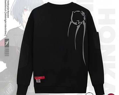 Detail of Midnight Absinthe Natasha sweatshirt tactical pocket and patchwork design