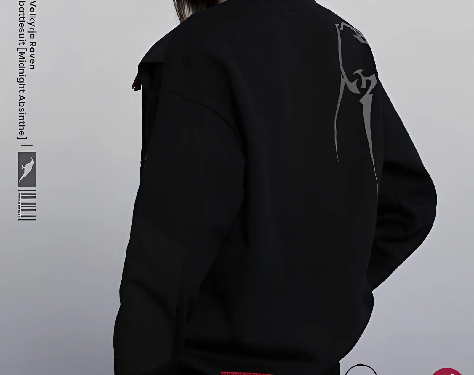 Front view of Honkai Impact 3 Natasha Midnight Absinthe patchwork sweatshirt layered design