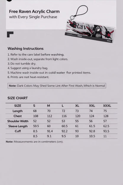 Size chart for Honkai Impact 3 Midnight Absinthe Natasha patchwork sweatshirt