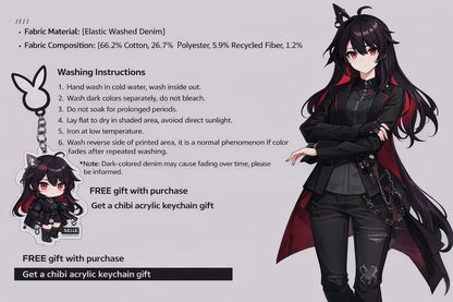 Honkai Impact 3 Seele theme jeans fabric detail elastic washed denim cotton polyester spandex