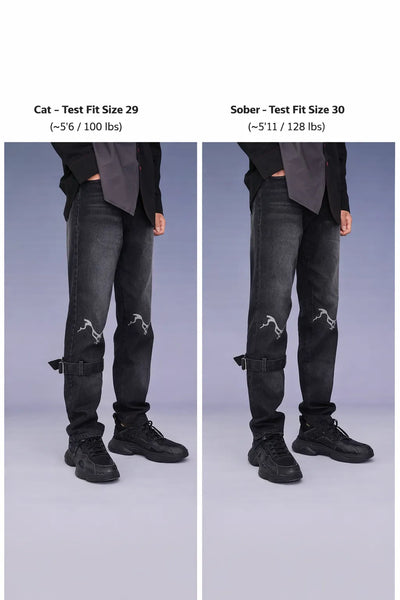 Honkai Impact 3 Starchasm Nyx theme jeans model fitting reference anime streetwear denim pants