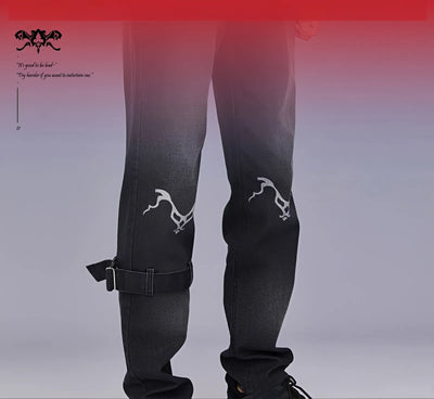 Honkai Impact 3 Starchasm Nyx Seele theme jeans front view dark washed denim anime streetwear