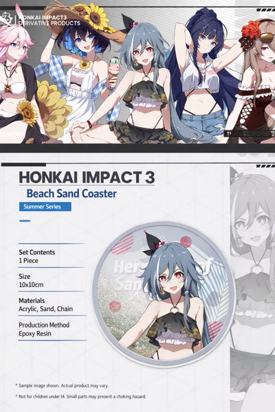 Honkai Impact 3 Summer Series liquid sand coaster acrylic design with flowing glitter sand and character artwork product detail view