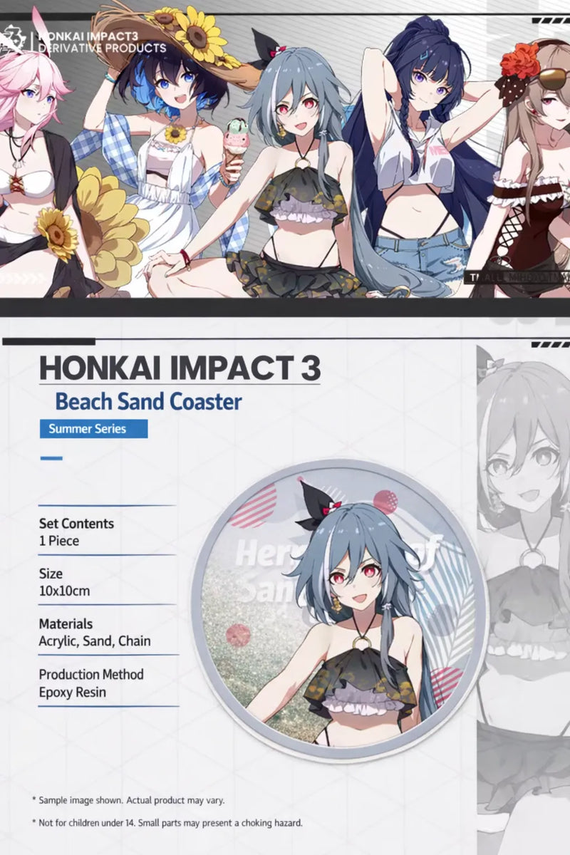 Honkai Impact 3 Summer Series liquid sand coaster acrylic design with flowing glitter sand and character artwork product detail view