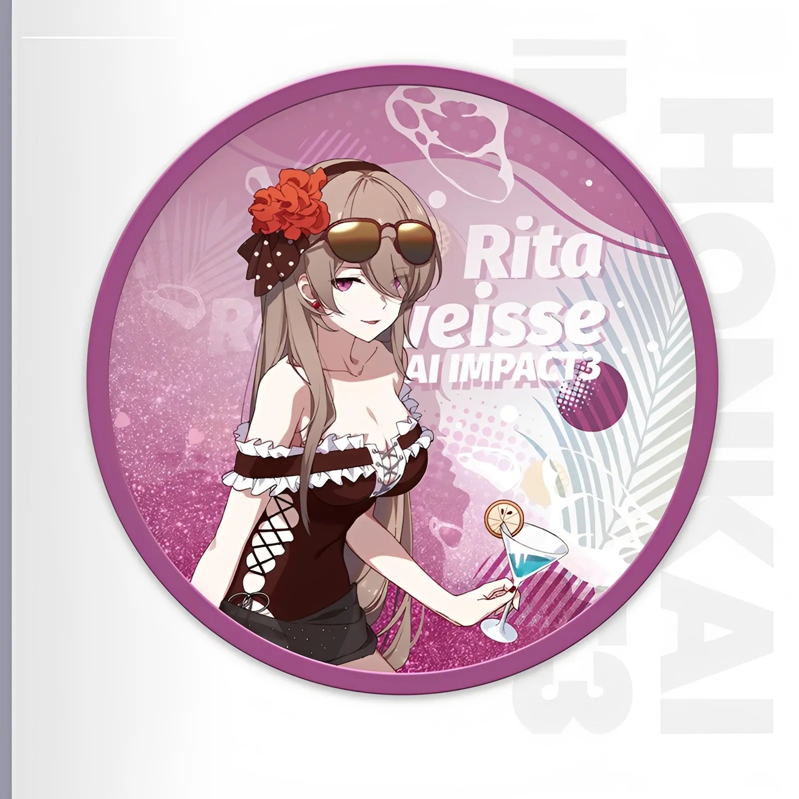 Honkai Impact 3 Summer Series liquid sand coaster featuring Rita Rossweisse summer beach illustration with glitter sand acrylic coaster