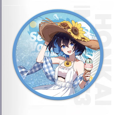 Honkai Impact 3 Summer Series liquid sand coaster featuring Seele summer beach illustration with glitter sand acrylic coaster