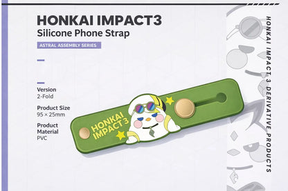 Honkai Impact 3rd Astral Assembly silicone phone strap stand product details showing size 95 x 25 mm PVC material phone holder accessory