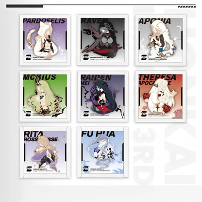 Honkai Impact 3rd character metal badge collection featuring Valkyrie designs zinc alloy anime collectible pins