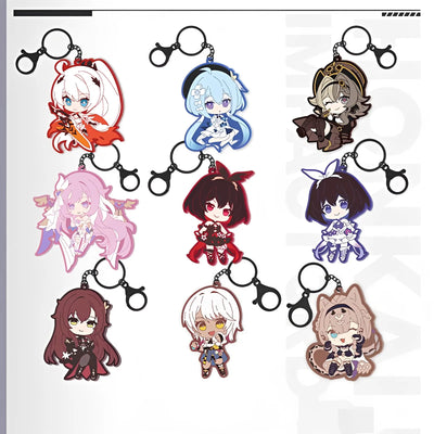 Official Honkai Impact 3rd chibi valkyrie rubber keychain collection featuring Griseo Vill-V Eden Seele Rita and Natasha designs