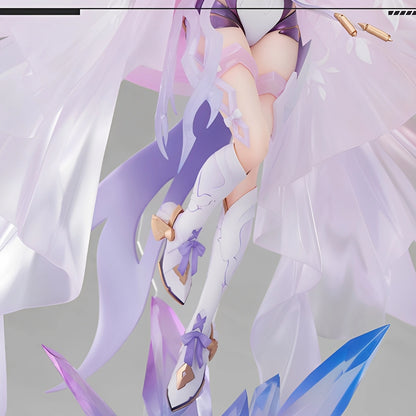 Detailed close-up of Elysia 1/7 scale figure leg armor and translucent base crystal elements