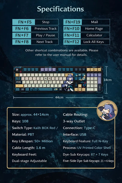 Honkai Impact 3rd Fu Hua Cloud Ink Heart mechanical keyboard full layout with character themed keycaps and RGB backlight